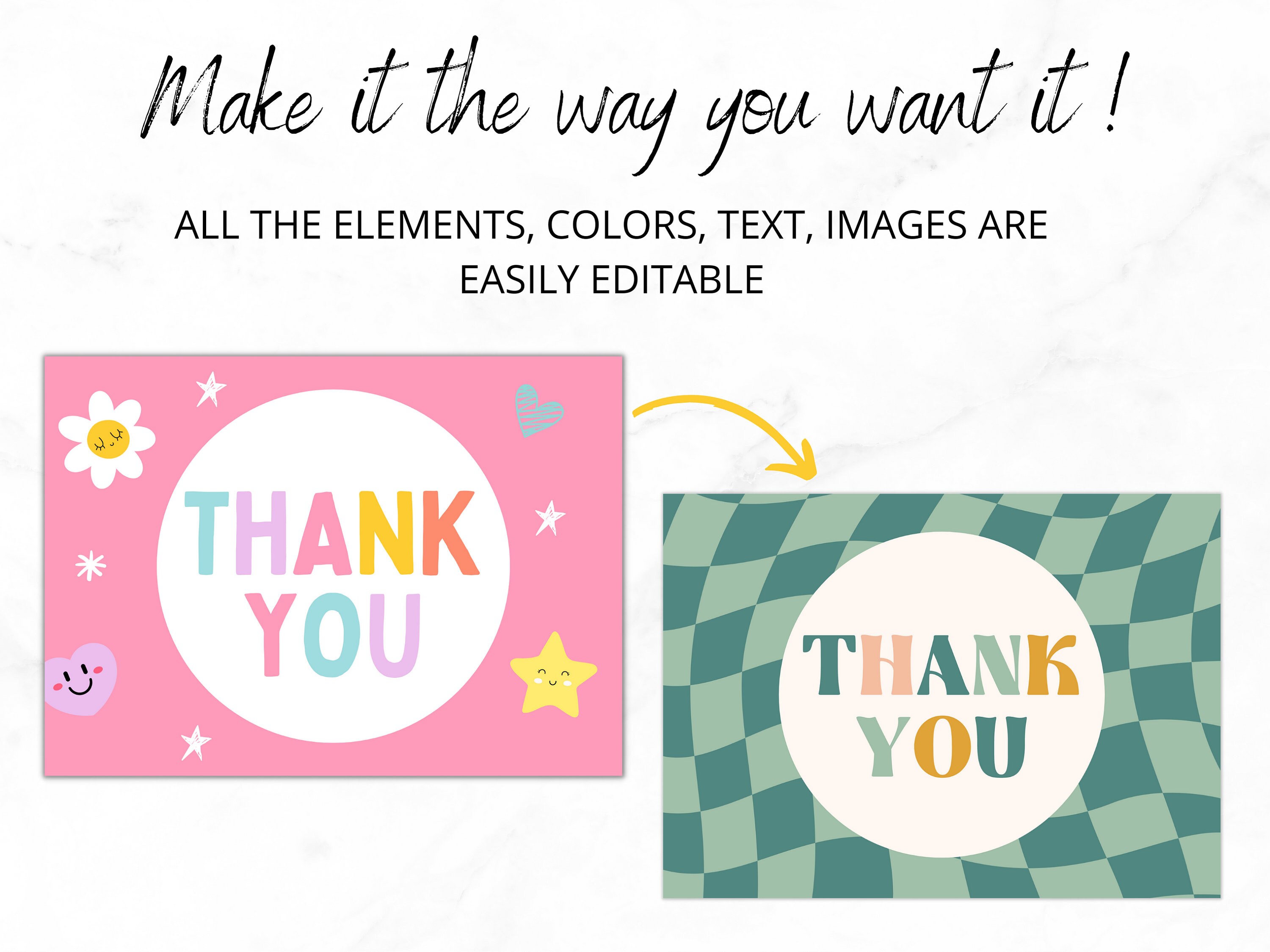 Colorful Thank You Card Template Canva, Editable Pink Order Note, Cute ...