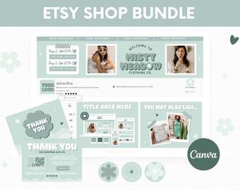 Retro Etsy Shop Banner Template, Pastel Etsy Seller Banner & Listing Templates Canva, Editale Etsy Branding Kit, Etsy Store Design Mockups
