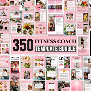 350 Fitness Template Pack, Health Nutrition Instagram Post Templates, Wellness Fitness Coach Instagram Stories, Fitness eBook Template Canva