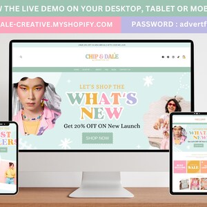 Tema Pastel para Shopify, plantilla de sitio web de comercio electrónico de moda arcoíris, banners editables en Canva imagen 3