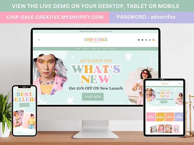 Tema Pastel para Shopify, plantilla de sitio web de comercio electrónico de moda arcoíris, banners editables en Canva imagen 3