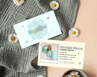 Pastel Business Card Template, Editable Business Card Design Canva, Retro QR Code Business Card Template, Cute Small Business Branding