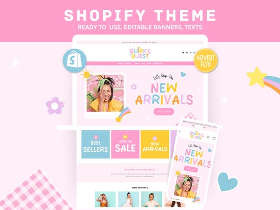 Colorful Shopify Theme, Pink Clothing Shopify Website Template, Feminine Ecommerce Store Design, Premium Shopify 2.0, Shopify Store Banner