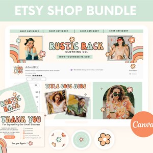 Retro Etsy Store Banner Templates, Etsy Shop Bundle Canva, Etsy Listing Photos, Etsy Seller Branding Kit, Boho Etsy Branding Template Kit