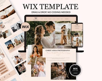 Boho Wedding Photographer Wix Website Template, Elegant Vintage Wix Photographer Portfolio, Beige Premium Wix Template