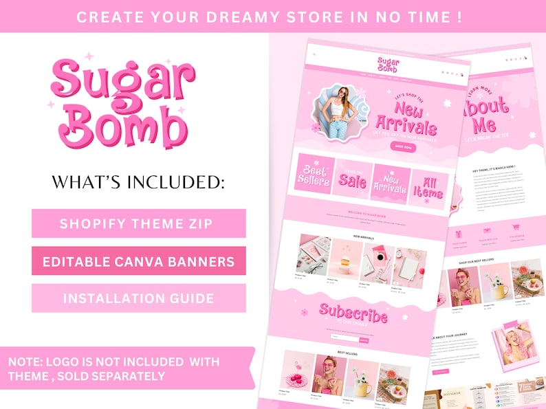 Pink Shopify Theme Boutique, Pastel Ecommerce Store Website Template, Feminine Shopify Banners Canva, Cute Custom Shopify Theme Clothing image 4