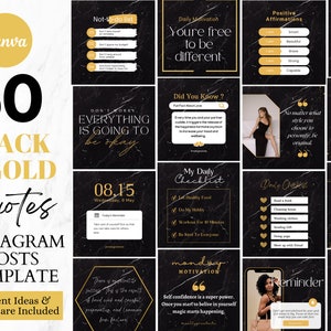 Instagram Zitat Vorlagen, Instagram Post Vorlage auf schwarzem Marmor, Canva, Schwarz & Gold Social Media Template Branding Kit, Inspirierende Zitate