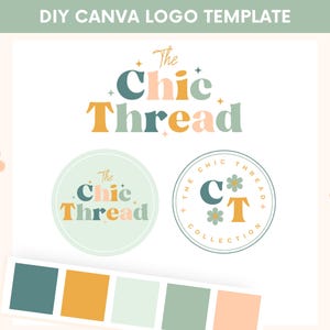Boho Logo Template Canva, Editable Logo Design, Pastel DIY Logo Template, Retro Logo Design, Small Business Logo Template, Custom Shop Logo