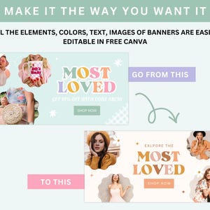 Tema Pastel para Shopify, plantilla de sitio web de comercio electrónico de moda arcoíris, banners editables en Canva imagen 7