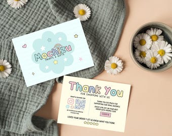 Pastel Thank You Card Template Canva, Retro QR Code Purchase Packaging Insert Note, Cute Business Branding Thank You Order Note Template