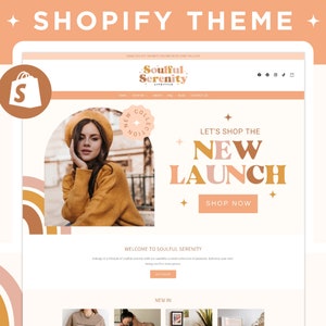 Boho Shopify Theme, Bright Shopify Template for Ecommerce Store, Customizable Shopify Banners Canva, Retro Shopify Website for Boutique