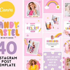 Colorful Instagram Post Templates Canva, Bright Social Media Template, Pink Retro Instagram Feed Branding, Playful Quotes for Instagram