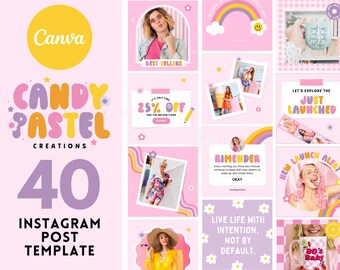 Colorful Instagram Post Templates Canva, Editable Boutique Social Media Designs For Small Business, Pink Feminine Instagram Feed Branding