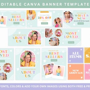 Tema Pastel para Shopify, plantilla de sitio web de comercio electrónico de moda arcoíris, banners editables en Canva imagen 6