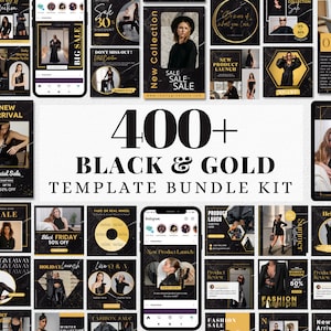 Schwarz & Gold Marmor Instagram Template Bundle, Luxus Social Media Kit, bearbeitbare Social Media Templates Canva, elegante Instagram Stories