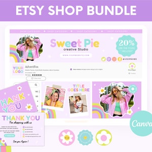 Etsy Shop Bundle, Colorful Etsy Store Banner Templates, Etsy Listing Templates Canva, Etsy Seller Branding Kit, Purple Etsy Shop Branding
