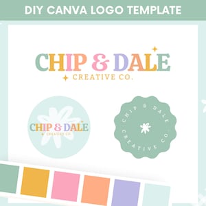 Colorful Logo Template Canva, Editable Logo Design, DIY Shop Logo Template, Retro Boutique Logo Design, Pastel Small Business Logo Template
