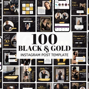 Schwarz & Gold Instagram Post Vorlagen, Modernes Luxus Instagram Template Bundle, Zitate für Instagram, Black Marble Social Media Posts Canva