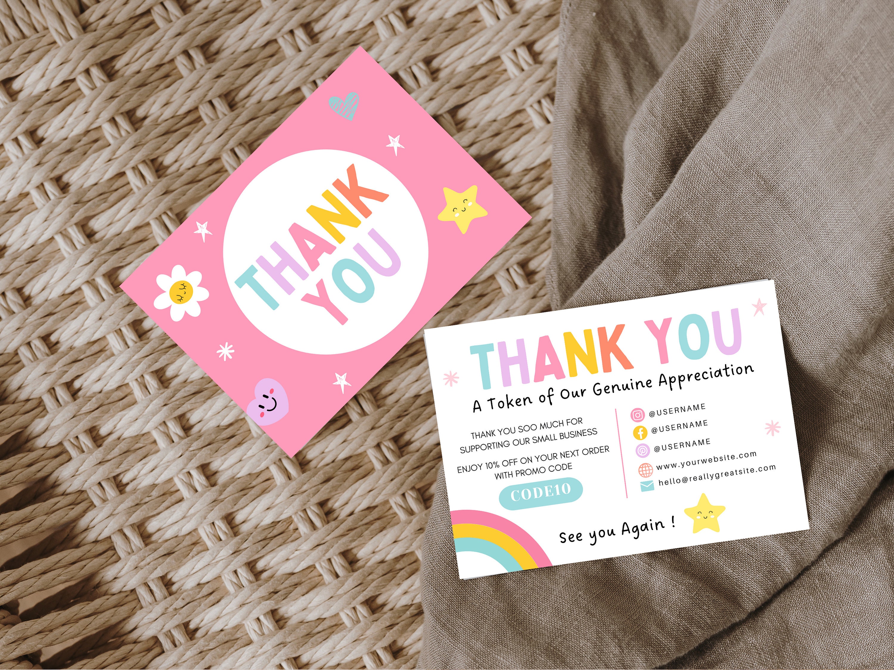 Colorful Thank You Card Template Canva, Editable Pink Order Note, Cute ...