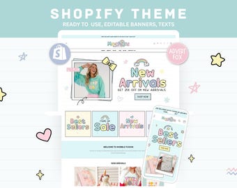 Pastel Shopify Theme, Customizable Boutique Shopify Website Template, Playful Shopify Banners Canva, E-commerce Shopify Store Design Fashion