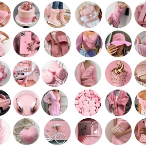 May include: A collection of pink aesthetic images featuring a variety of items, including a pink cake, a pink phone case, a pink car, a pink sweater, a pink hat, a pink ice cream cone, a pink bicycle, and a pink heart.