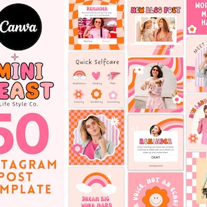 Modèles de publication Instagram rétro Canva, publications Instagram lumineuses, image de marque rose fuchsia de flux Instagram, citations groovy pour Instagram, image de marque rétro
