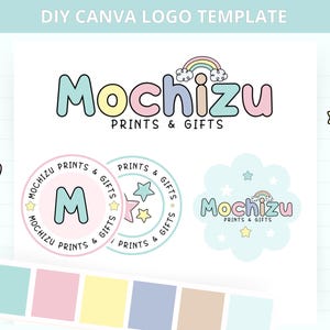 Pastel logo sjabloon Canva, bewerkbaar logo ontwerp, DIY Canva logo sjabloon, retro logo ontwerp, logo sjabloon voor kleine bedrijven, leuk winkellogo