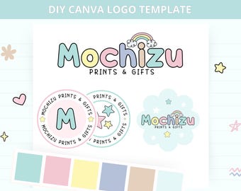 Pastel Logo Template Canva, Editable Logo Design, DIY Canva Logo Template, Retro Logo Design, Small Business Logo Template, Cute Shop Logo