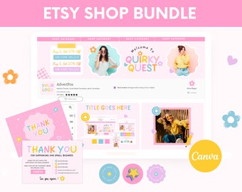 Kit de marca para tienda Etsy, diseño de anuncio de tienda Etsy en Canva, plantilla de banner rosa para tienda Etsy, marca de vendedor Etsy, maquetas Etsy