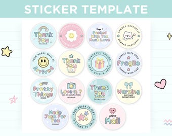 Pastel Packaging Sticker Template Canva, Editable Thank You Packaging Labels, Printable Cute Sticker Designs, Playful Packaging Branding