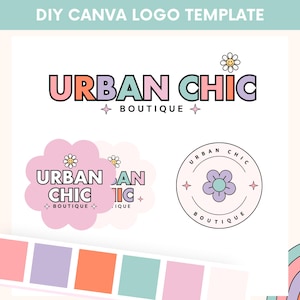 Retro Logo Template, Customizable Logo Design, DIY Canva Logo Template, Bright Boho Logo Design, Small Business Logo, Colorful Boutique Logo