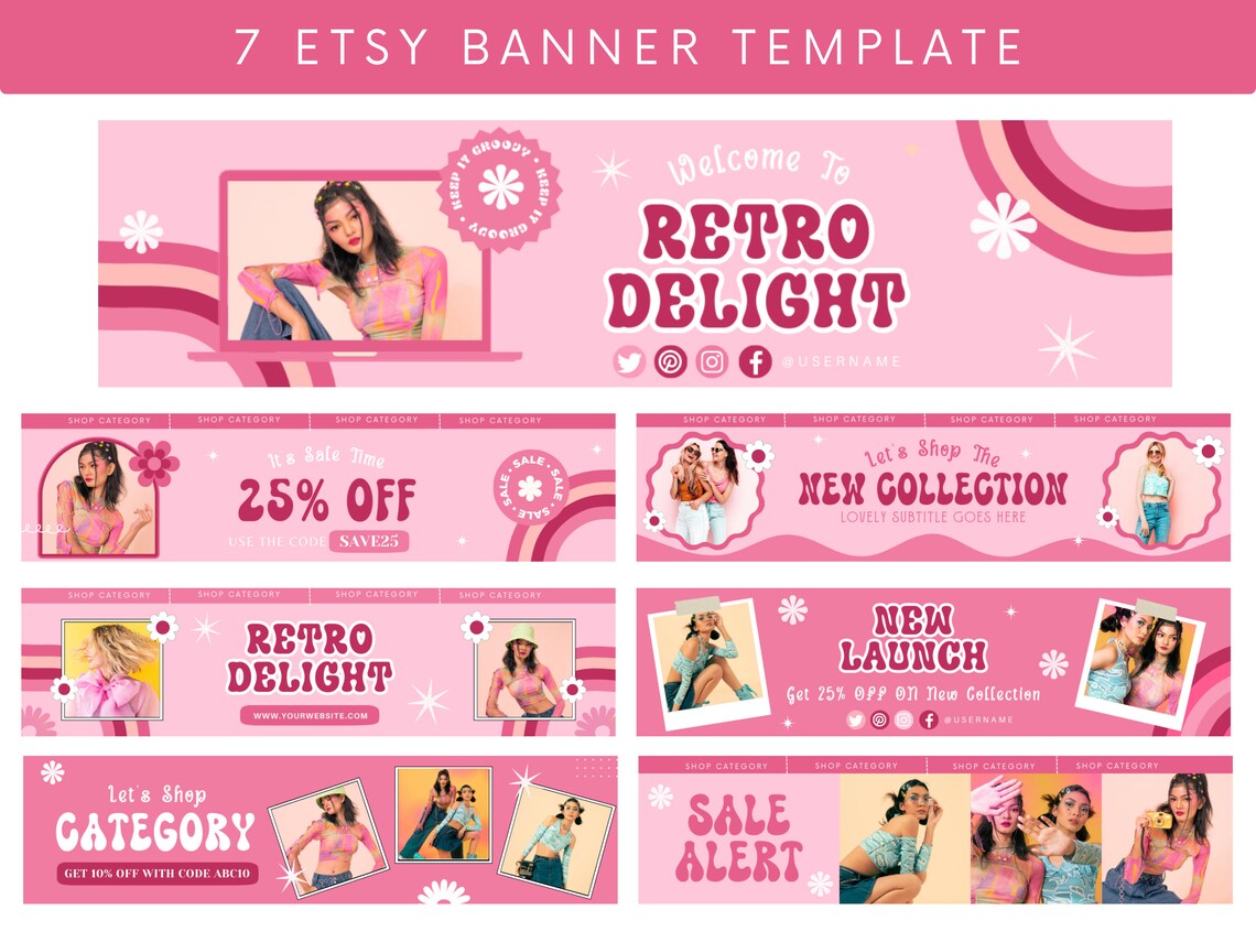 Etsy Store Banner Template Retro Etsy Shop Bundle Groovy Etsy UK