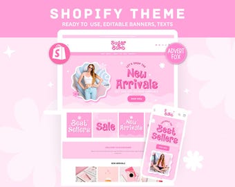Pink Shopify Theme Boutique, Pastel Ecommerce Store Website Template, Feminine Shopify Banners Canva, Cute Custom Shopify Theme Clothing