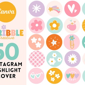 Colorful Retro Instagram Highlight Covers: 50 Story Icons (Digital Download)