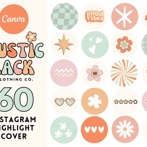 Retro Instagram Highlight Covers, Pastel Instagram Story Icons, Bright Instagram Story Highlight Covers, Groovy Social Media Highlight Icons