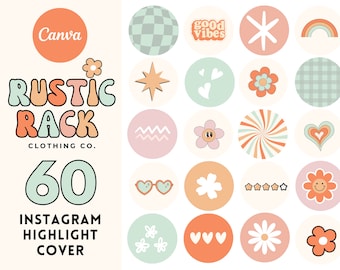 Retro Instagram Highlight Covers, Pastel Instagram Story Icons, Colorful Covers For Instagram Stories, Groovy Social Media Highlight Icons
