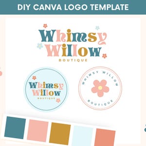 Boho Logo Template Canva, Editable Bright Shop Logo Design, DIY Small Business Logo Template, Retro Logo Design, Boutique Logo Template