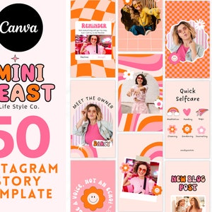 Retro Instagram Story Template, Hot Pink Instagram Stories Canva, Bright Quotes for Instagram, Funky Groovy Instagram Branding, Canva Design