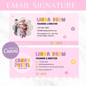 Colorful Email Signature Template Canva, Pink Business Email Signature, Gmail Outlook Email Signature Design, Retro Small Business Branding