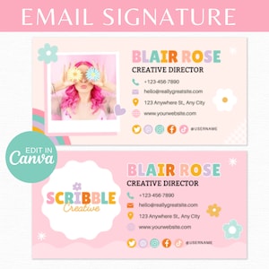 Email Signature Template Canva, Colorful Business Email Signature, Gmail Outlook Email Signature Design, Pink Small Business Branding Kit