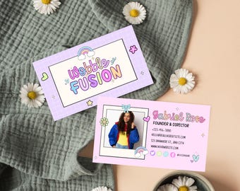 Retro Business Card Template Canva, Editable Pastel Contact Card Design, Groovy DIY QR Code Calling Card, Colorful Small Business Branding