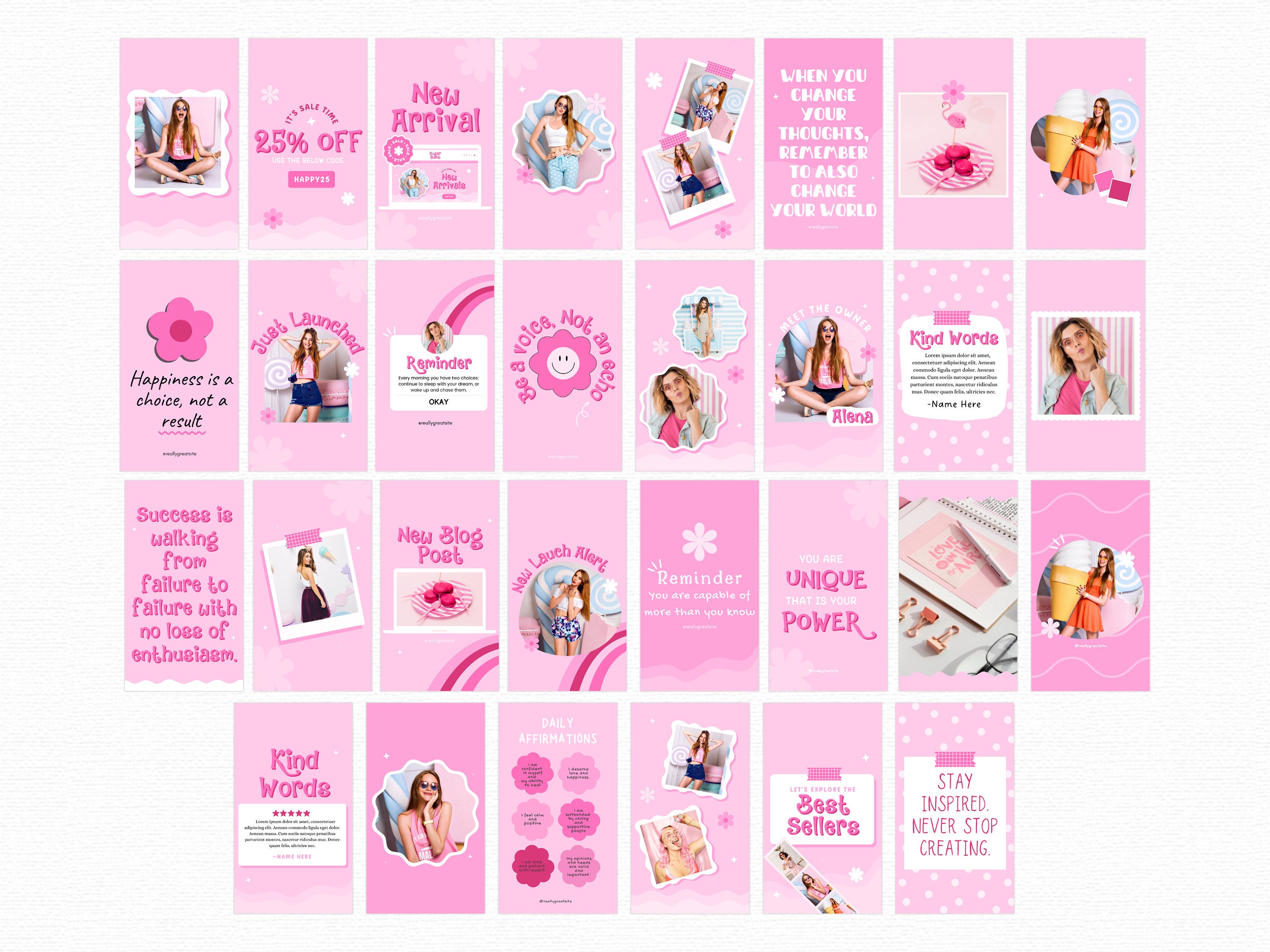 Pink Instagram Post & Story Templates Canva, Feminine Social Media ...