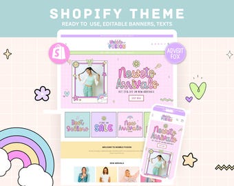 Retro Shopify Theme, Pastel Fashion Shopify Website Template, Playful Ecommerce Website Design, Editable Boutique Shopify Store Canva Banner