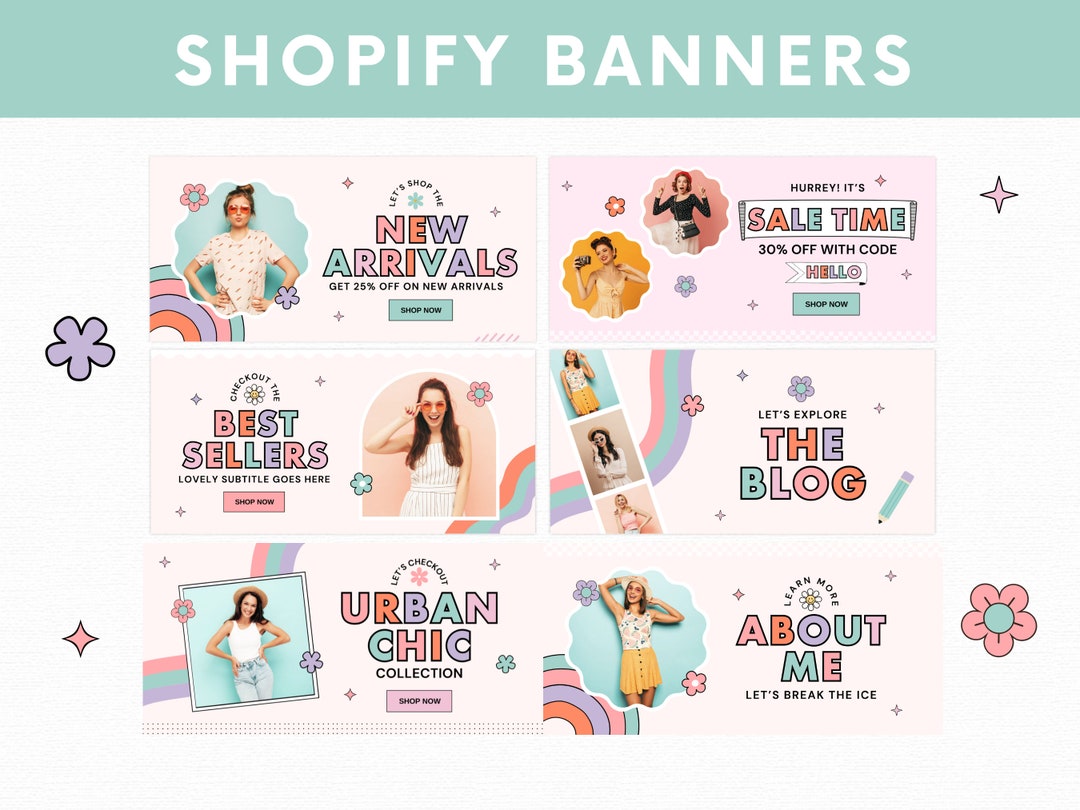 Retro Shopify Website Banners Canva, Editable Boutique Shopify Store ...