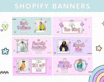 Pastel Shopify Website Banner Template Canva, Editable Ecommerce Store Banners, Colorful Shopify Store Banner Designs, Canva Shop Banners