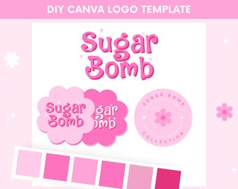 Rosa Logo Vorlage Canva, bearbeitbares Logo Design, DIY Canva Logo Vorlage, Retro Logo Design, Small Business Logo Vorlage, Groovy Shop Logo