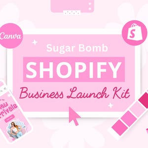 Roze Shopify Business Launch Kit, aanpasbaar Shopify-thema, pastelbrandingkit, visitekaartje, bedankkaart, Instagram-sjabloon Canva