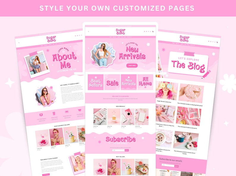 Pink Shopify Theme Boutique, Pastel Ecommerce Store Website Template, Feminine Shopify Banners Canva, Cute Custom Shopify Theme Clothing image 2