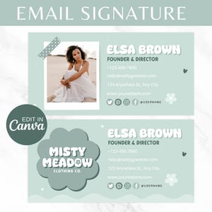 Modello di firma e-mail Canva, Firma e-mail aziendale verde tenue, Design della firma e-mail di Gmail Outlook, Branding per piccole imprese pastello
