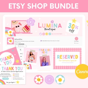 Etsy Shop Bundle, Colorful Etsy Store Banner Templates, Etsy Listing Template Canva, Etsy Seller Branding Kit, Rainbow Etsy Shop Branding
